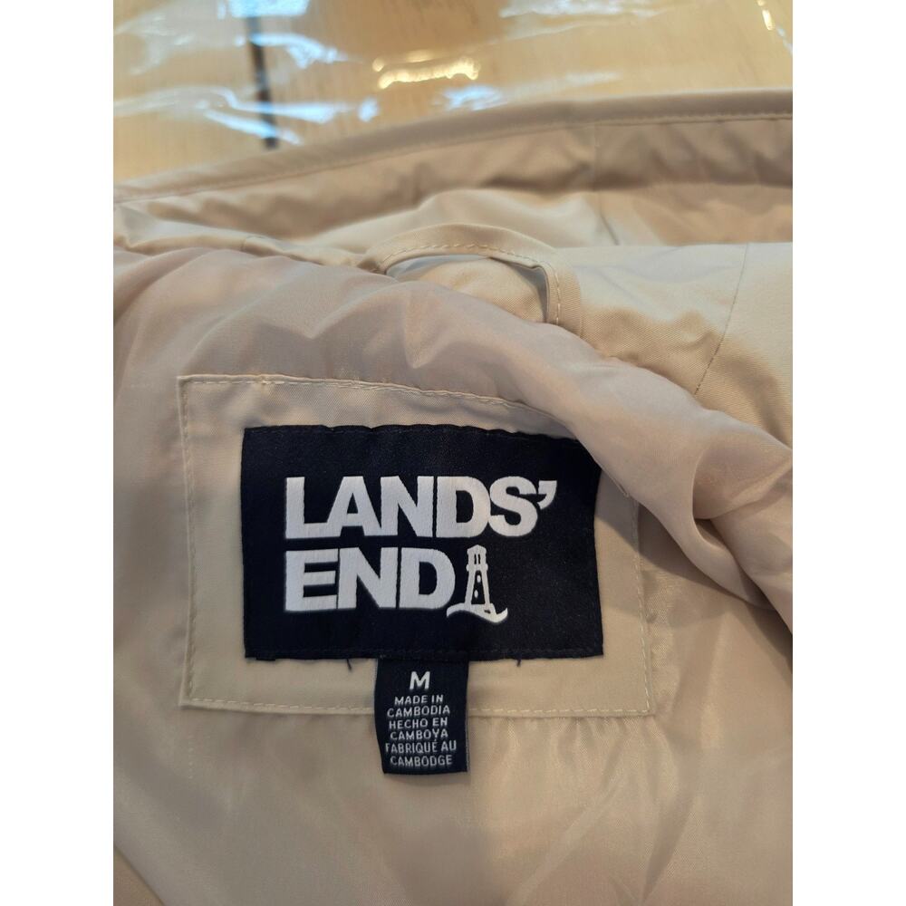 Lands End Hooded Puffer Jacket Womens M Ice Tan Lightweight Quilted Coat - Picture 8 of 9